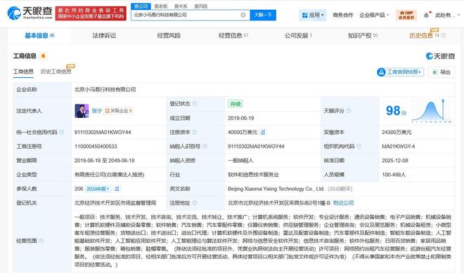 小馬智行旗下科技公司完成增資，注冊資本躍升至4億美元，加速智能駕駛技術布局